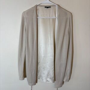 Lafayette 148‎ Silk Cashmere Open Front Belted Cardigan Sweater Beige Small